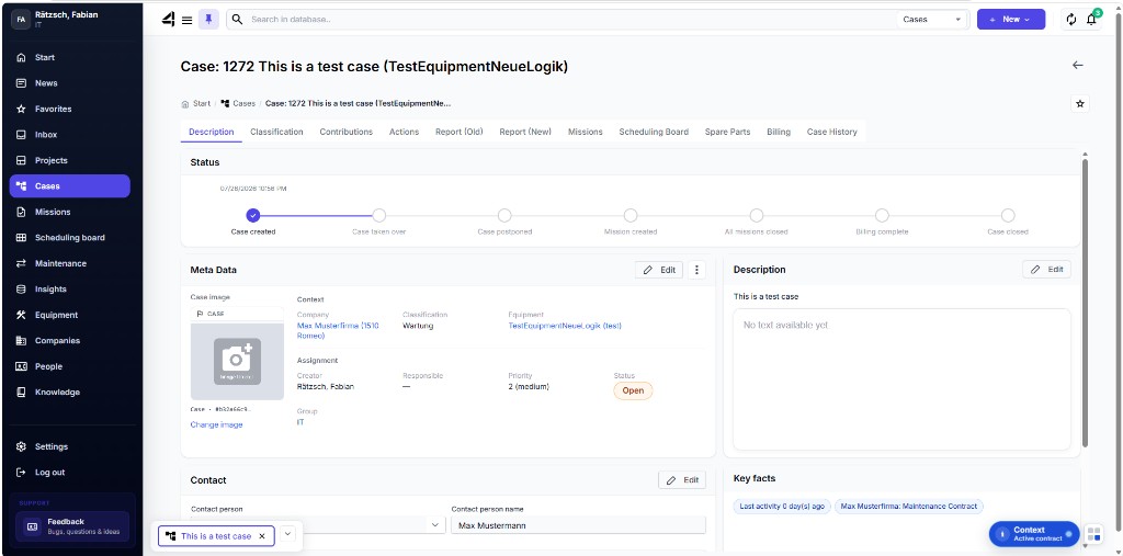 Case dashboard with tabs