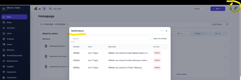 Notifications dialog